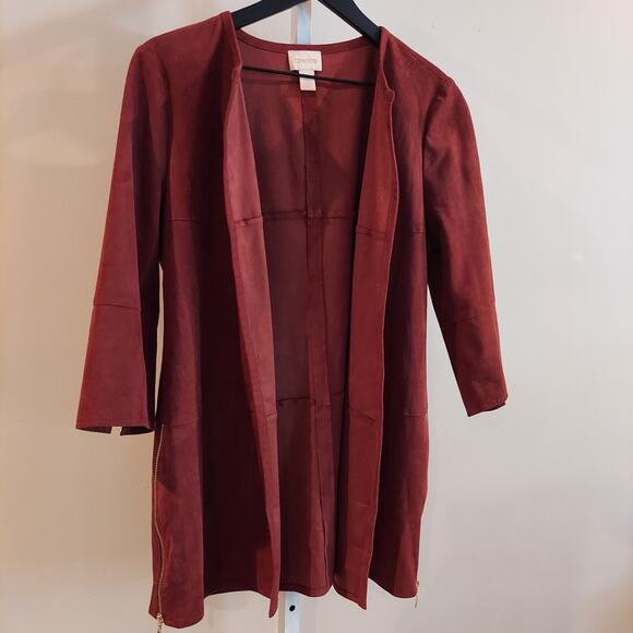 Chicos Size 1 Medium Brown Faux Suede Duster Cardigan Jacket Minimalist - Picture 2 of 9